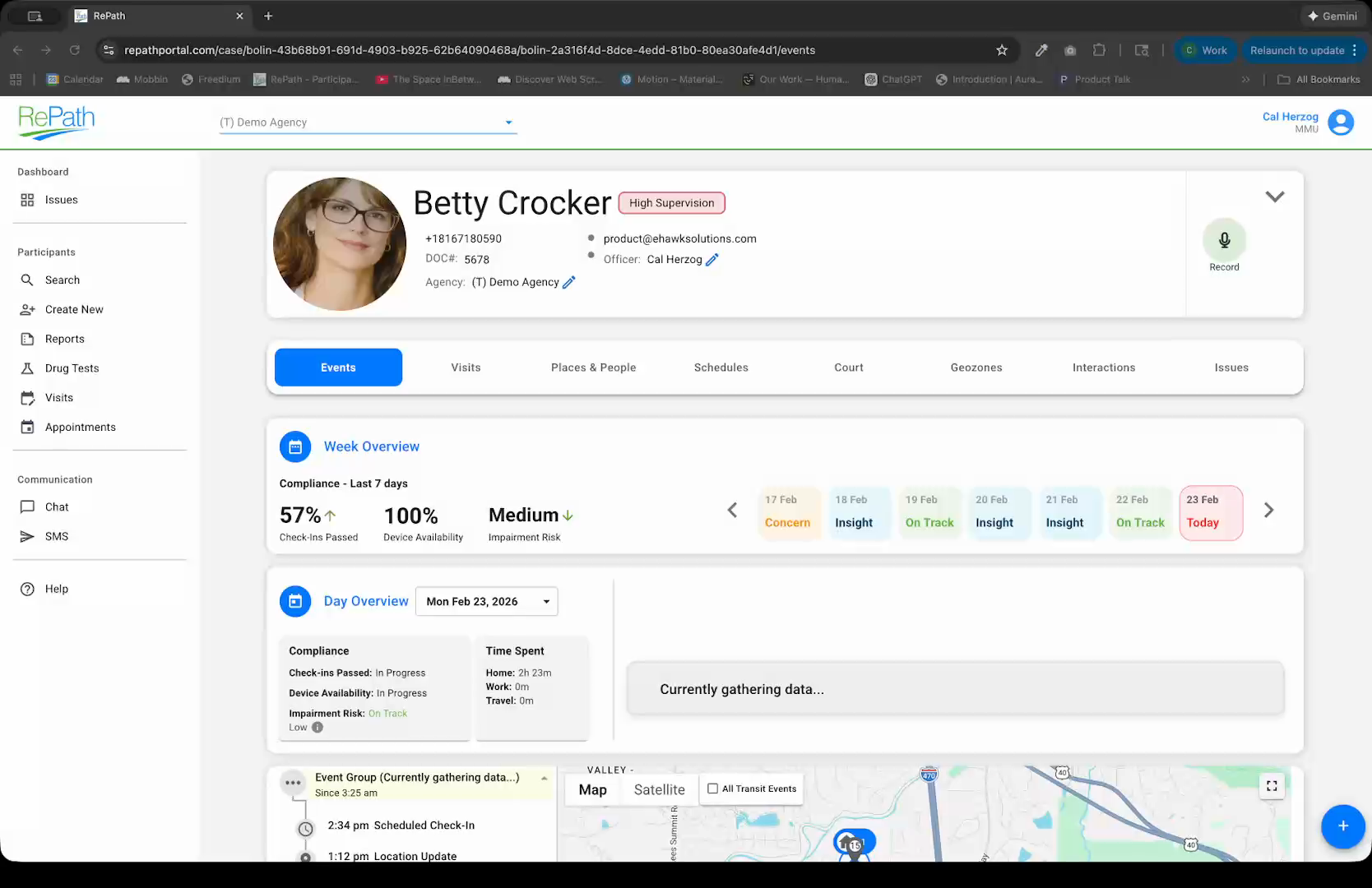 RePath IQ dashboard showing supervision intelligence and analytics for department of corrections