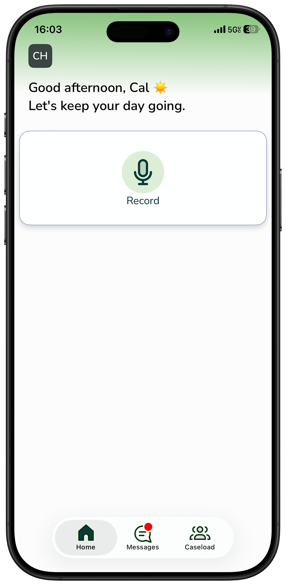 RePath mobile app home screen with one-tap visit recording