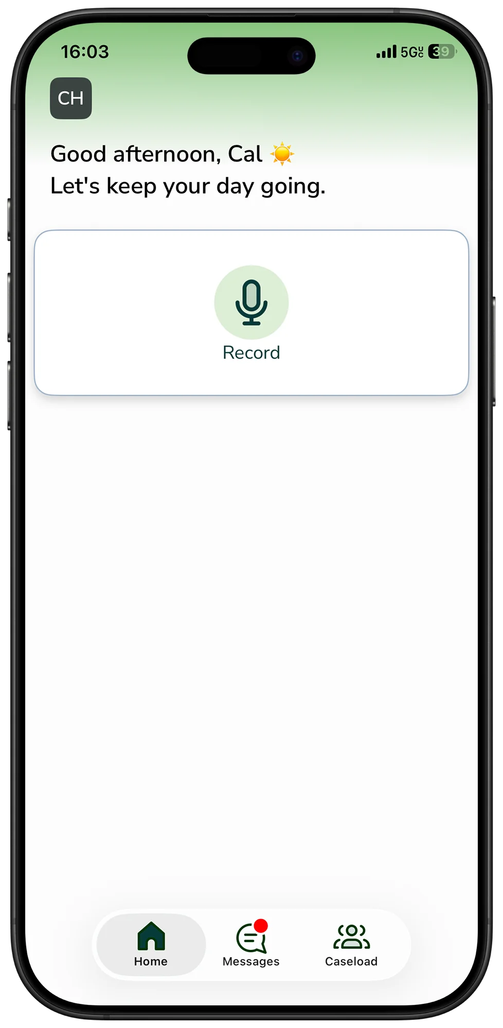 RePath mobile app home screen with one-tap visit recording