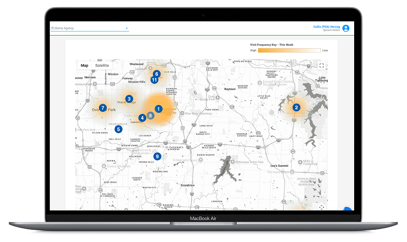 RePath heat map showing participant movement patterns with frequency clusters across a geographic area